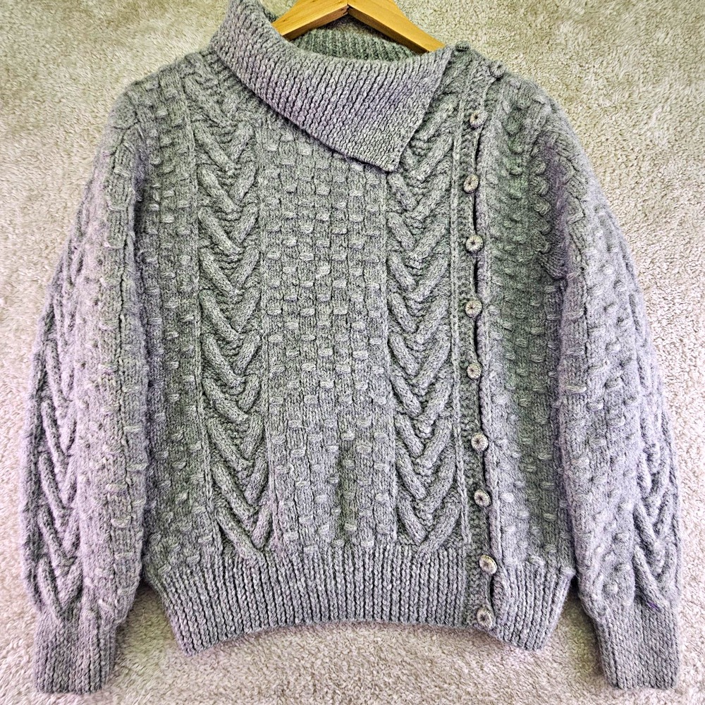 VTG Norm Thompson Handmade Cable Knit Alpaca Wool Sweater Womens XL Fits Sm Gray